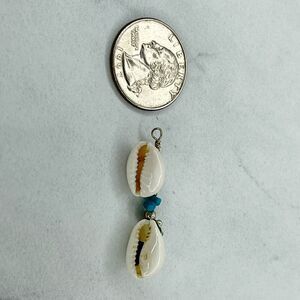 Upcycled Cowrie Seashell and Faux Turquoise Beaded Pendant